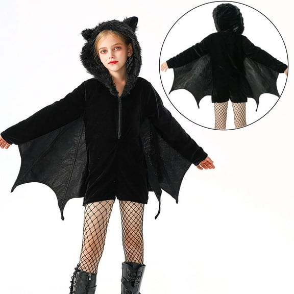 Girls Bat Jumpsuit Halloween Party Outfit Winged Dress Up Playwear