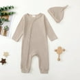 thumbnail image 6 of Actgleam Newborn Baby Boys Girls Pajamas with Hat Long Sleeve Button Solid Bodysuit Romper 2-Pack,3-6 Months, 6 of 8