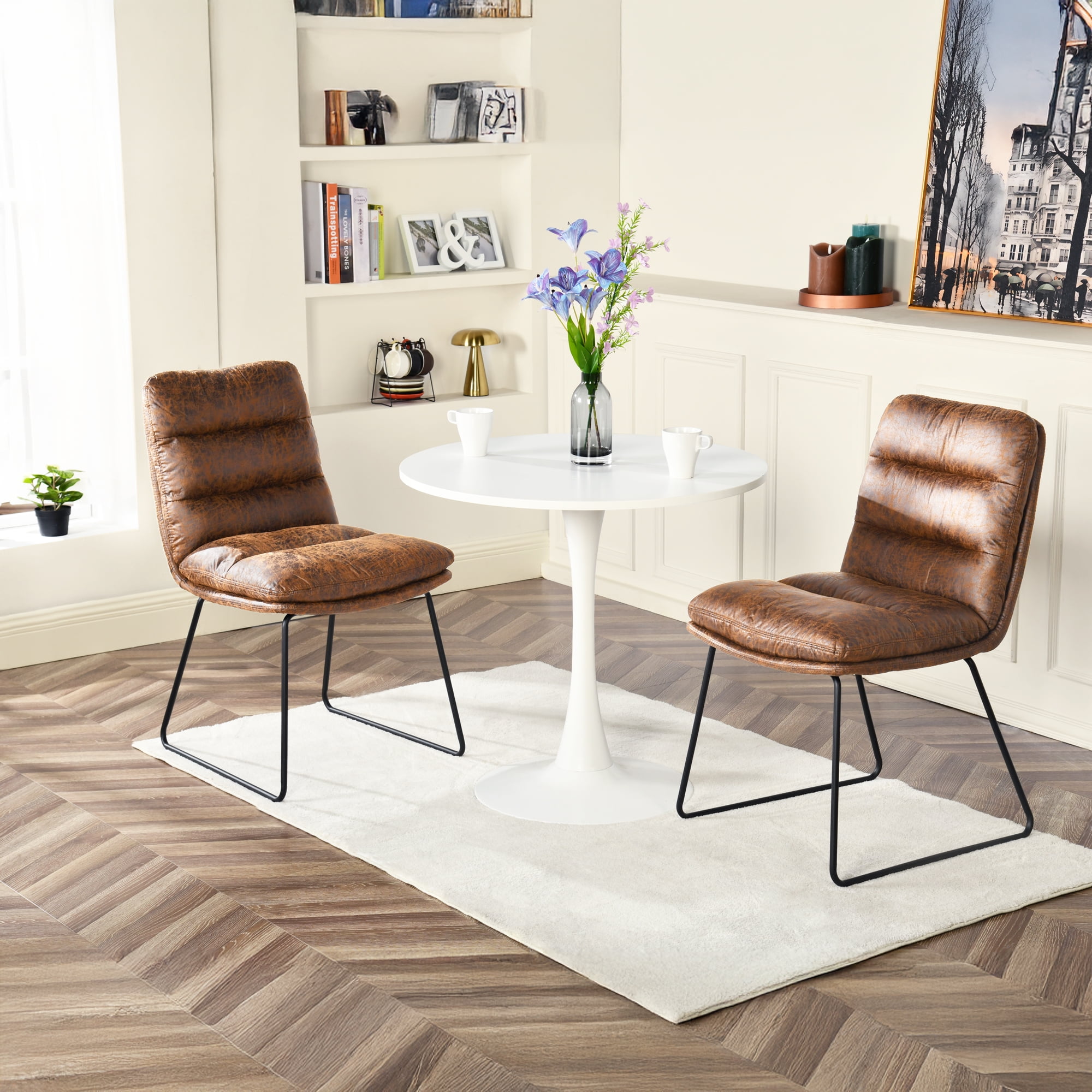 Homy Casa Set of 2 Faux Leather Tufted Accent Chairs with Sled Base for Entryway Lounge