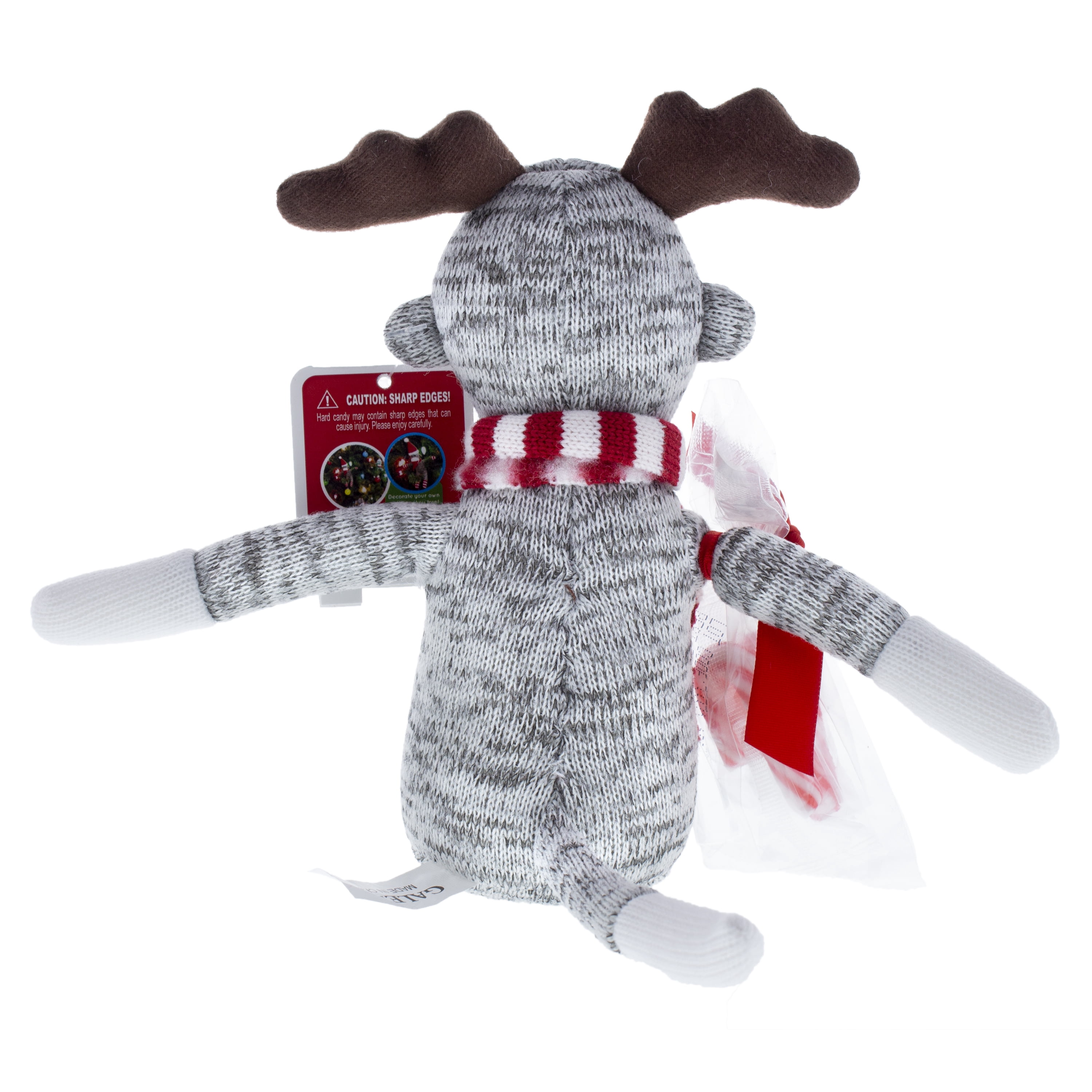 Galerie Gray Sock Monkey with Fur Belly, Peppermint Flavored Candy Canes