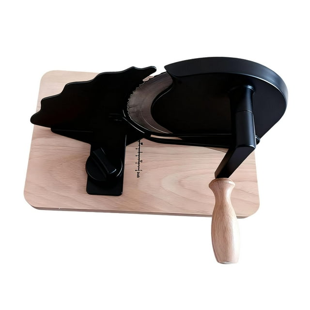 Luzkey Trancheuse à Pain Manuelle Manivelle Coupe-Pain Réglable Lame en Acier Inoxydable Ventouse Couvercle Protecteur Design Portable Base en Bois Adaptée pour Cuisine Maison Comptoir de Cuisson Noir