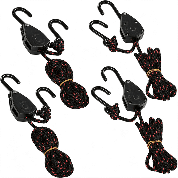 MISSMILE 4Pcs 1/8" 6Ft Adjustable Heavy Duty Rope Hanger Rope Tie Downs | Ratchet Kayak and Canoe Bow and Stern Tie Downs Straps Durable Tie Down Straps