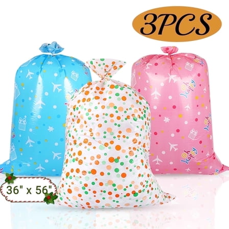 Extra Large Gift Bags Oversized Plastic Storage Bags Jumbo Wrapping Bags for Presents Birthday Christmas Party 36'' x 56'' 3 Pcs Multicolor