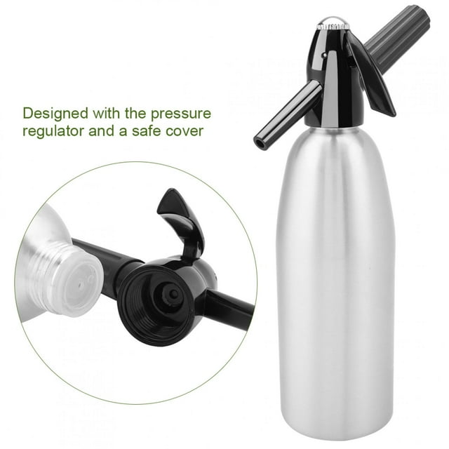 Bouteille d'Eau, 1L Maison Portable Fabricant de Soda en Alliage, Bouteille de Soda Réutilisable à la Mode Durable avec Régulateur de Pression et Couvercle de Sécurité pour Bar Boîte de Nuit Fabrication de Cocktails DIY