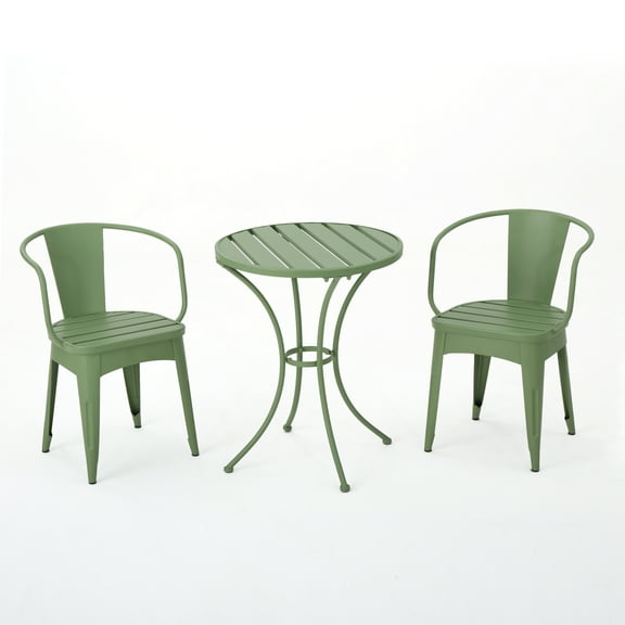 GDF Studio Mayfield Outdoor Iron 3 Piece Bistro Set, Matte Green