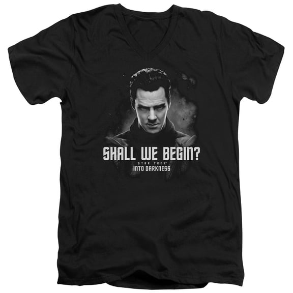 Star Trek Shall We Begin Adult V-Neck T-Shirt Black