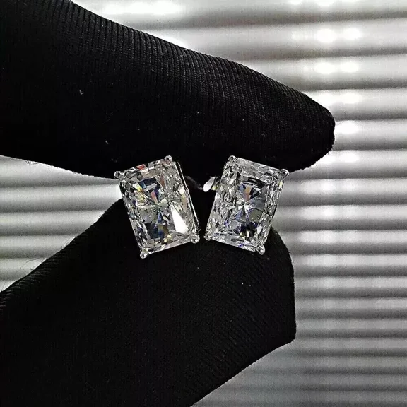 Radiant 3Ct Lab Created Diamond Solitaire Stud Earrings 14K White Gold Plated