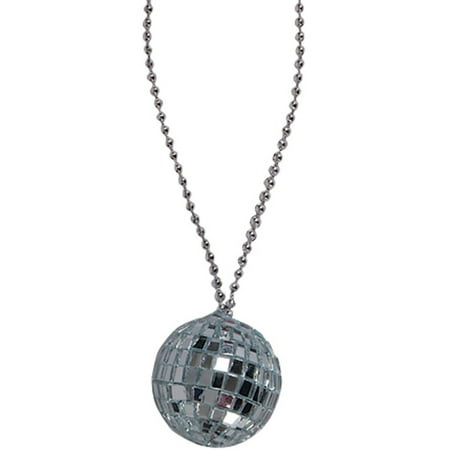 Silver Clear White Bling - Silver 70s Bling Disco Ball Chain Necklace Costume Accessory
