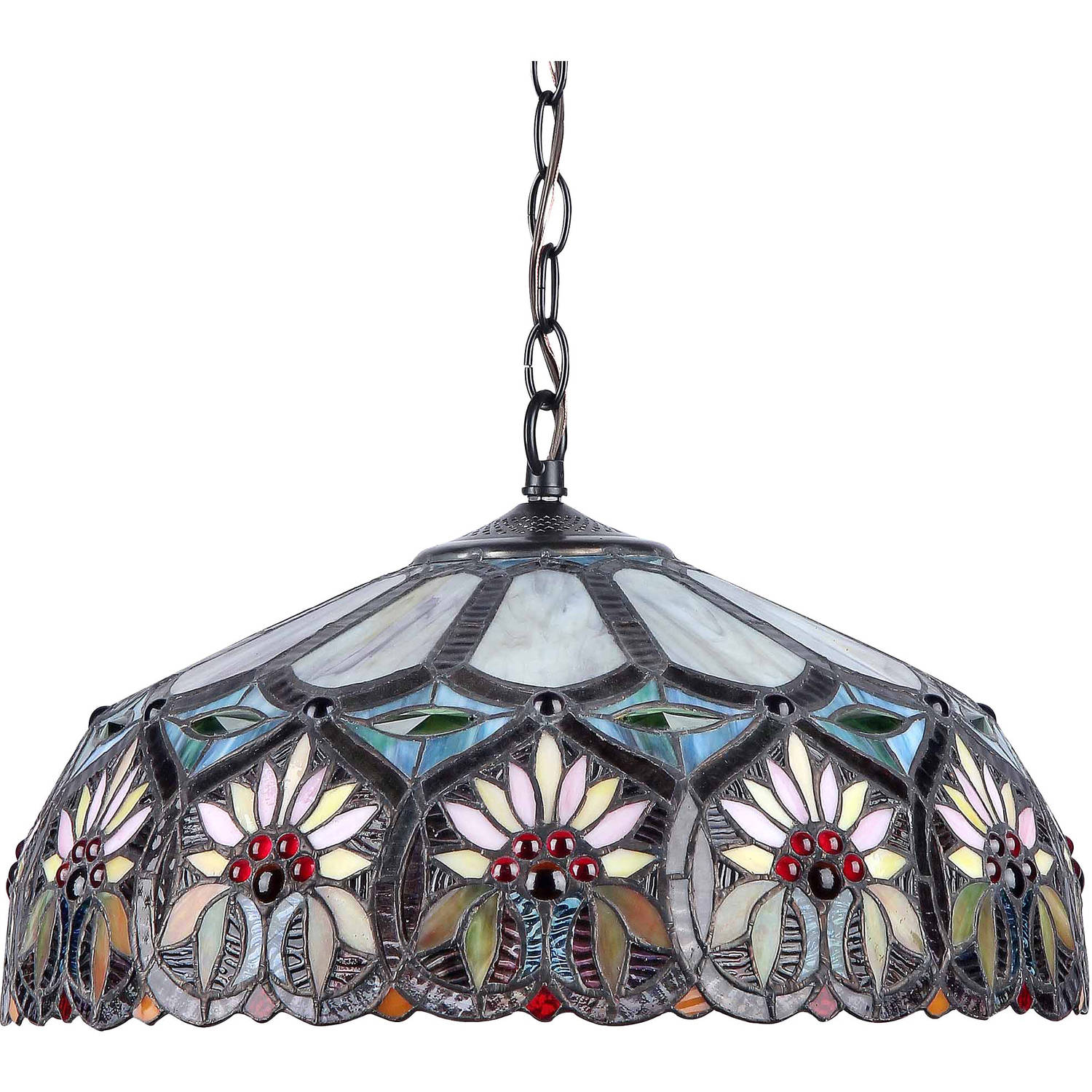 Belen Kox SUNNY Tiffany-style 2 Light Floral Ceiling Pendant Fixture 18" Shade
