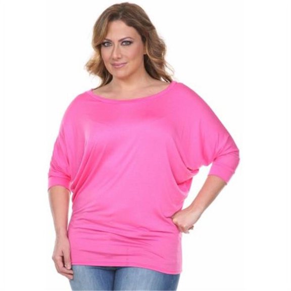 PS124-Fuchsia-3XL Plus Size Bat Sleeve Top-Tunic, 3 Extra Large