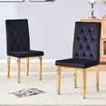 thumbnail image 3 of 2 Piece Dining Chairs Set - Modern Black Velvet with Gold Metal Legs, 3 of 13