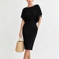thumbnail image 4 of ClodeEU Women's Draped Batwing Short Sleeve Waist Cinched Midi Pencil Dress,Elegant Wedding Guest Bodycon Dress Black,Women's Plus L, 4 of 5