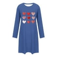 thumbnail image 4 of Aobny Heart Gowns for Women Sleepwear Valentine's Short Sleep Dresses Long Sleeve Crew Neck Blue Womens Pajamas Set,L, 4 of 6