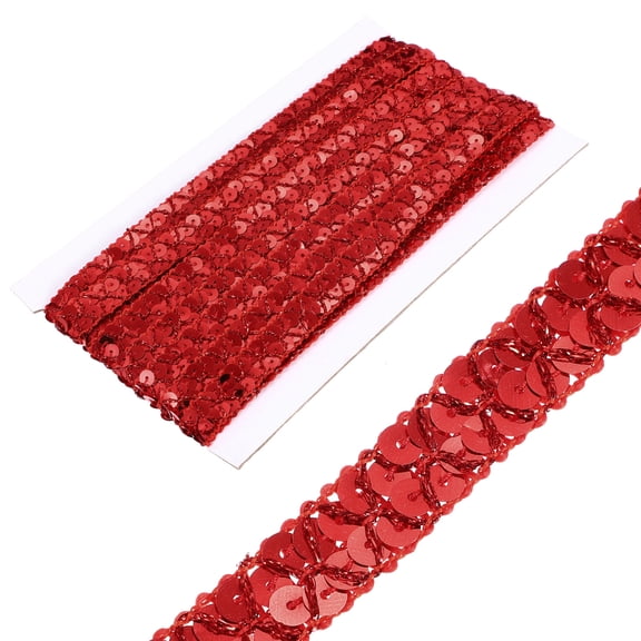 Uxcell 0.6 Inch x 7 Yards Sequins Trim Flat Sequin Paillette Ribbon Strip for Crafts, DIY Sewing Costume Red
