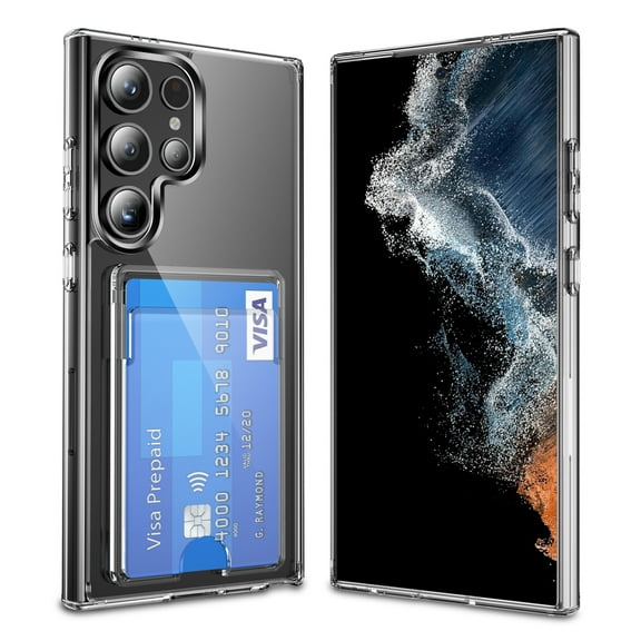 Mantto for Samsung S24 Ultra Case Transparent Protective Card Slot Case, Slim Fit Rubber Silicone Soft TPU Wallet Case Shock-Absorbing Rugged Shockproof Case for Samsung Galaxy S24 Ultra, Clear