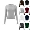 thumbnail image 2 of Womens Long Sleeve Basic Shirts Crew Neck Slim-Fit Fitted T Shirts Crop Tops Undershirts Baselayer Fall Fashion Going Out Clothes, 2 of 2