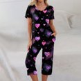 thumbnail image 7 of Kixjoy Sets for Women Tops and Capris Short Sleeve Lounge Summer Sweatsuits Valentines Plus Size Loose Fit Outfits for Women with Pockets, Purple Pink M, 7 of 7