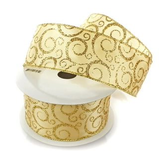 Ribbon Traditions 2 1/2 Wired Glitter Ribbon Yellow Gold - 25
