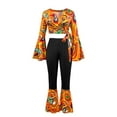 thumbnail image 4 of FYEGRE 1970s Disco Halloween Stage Performance Retro Printed Top and Flared Trousers Set for Women Party Outfit Orange L, 4 of 9