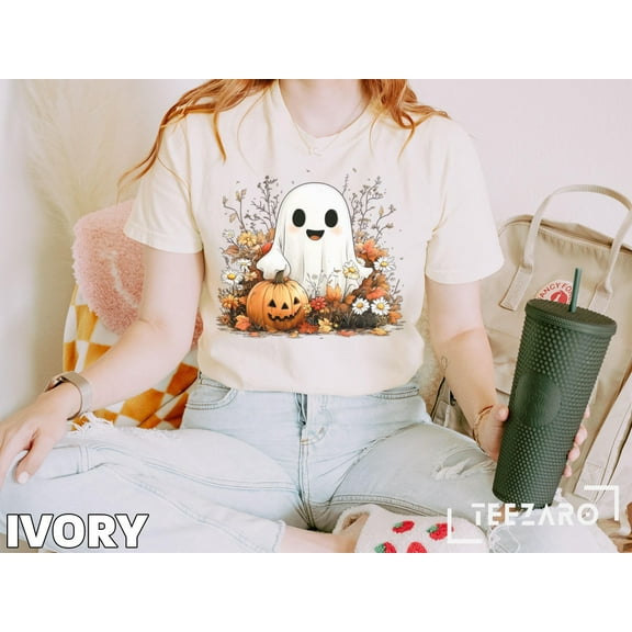 Cute Ghost Halloween Shirt, Pumpkin Fall Tee, Spooky Season Shirt, Fall T-Shirt, Autumn Floral Top