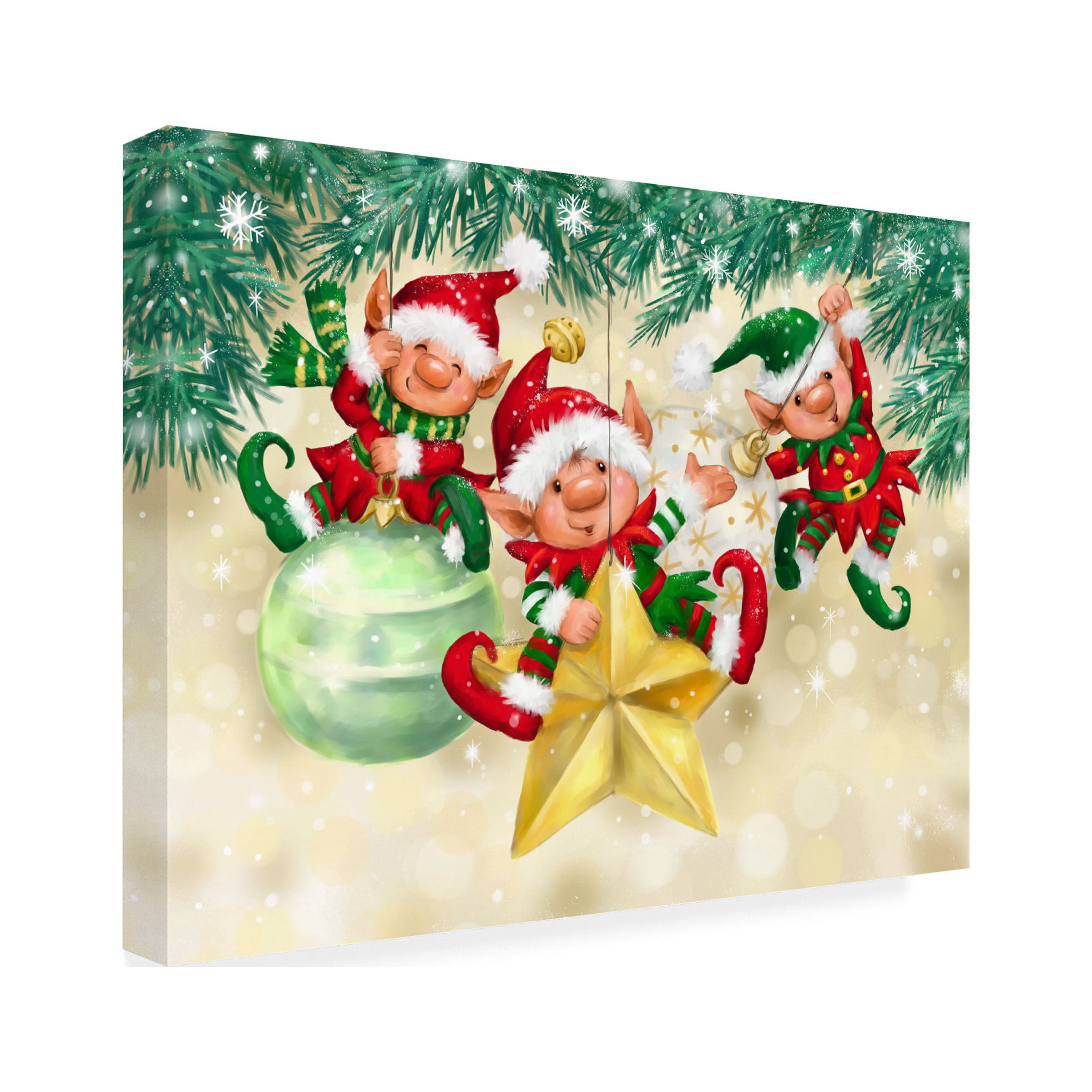 MAKIKO 'Elves On Christmas Baubles' Canvas Art