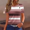 thumbnail image 3 of Summer Tees for Women Striped Short Sleeve Crewneck Pullover Tops Breathable Casual Outfits Pink M, 3 of 7