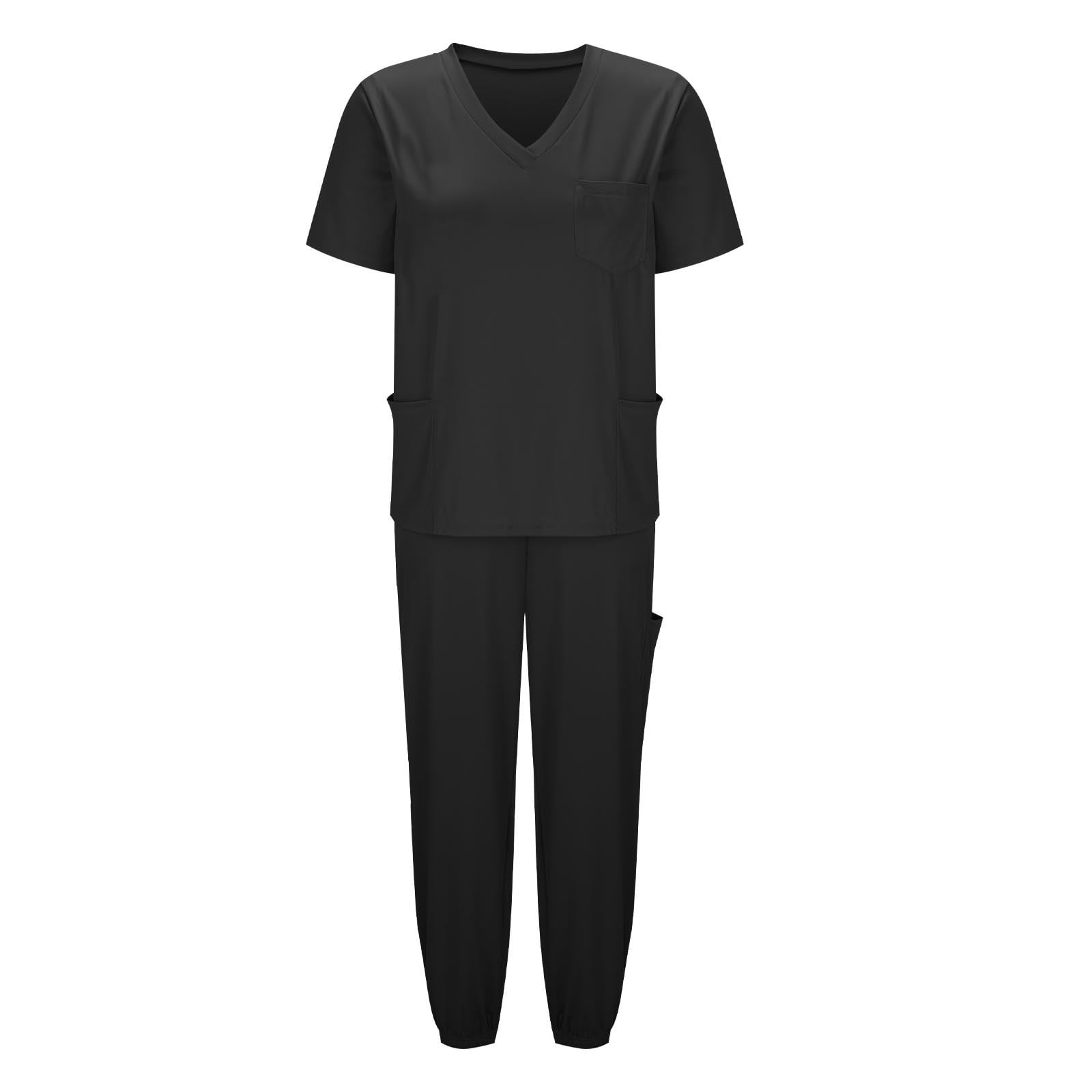 Womens Stretch V-Neck Jogger Scrubs Set Medical Nursing Tops with Pocket Pants