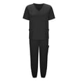 thumbnail image 7 of Womens Scrub Set Lightweight Stretch Solid Color Loose Drawstring Pants Pocket Caregiver Short Sleeve V-Neck Blouses Nursing Uniform Set, 7 of 7