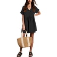thumbnail image 2 of Vestido túnica liher de verano, manga corta, cuello en V, casual, negro, S, 2 of 5