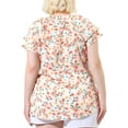 thumbnail image 3 of GRACE & GRANDEUR Hauts pour Femmes Grande Taille Rétro à Fleurs Col en V à Étages Manches Courtes Blouses 1X Rose, 3 of 8