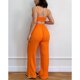 thumbnail image 3 of Traje de verano para mujer Estrela, busto fruncido, tirantes finos, Top de tubo, tiro alto, cintura elástica, pantalones largos, traje de verano de Color puro naranja m, 3 of 5