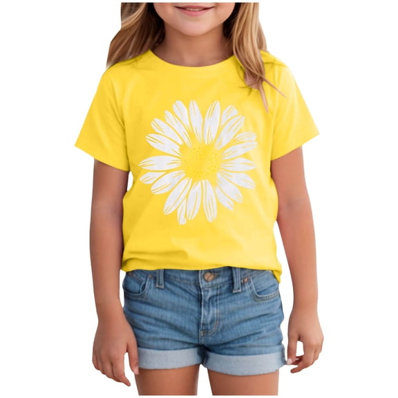 KPOPLK Girls Shirts Girls Cute Graphic Print Tshirt 3t 4t 5t 6t 7t 8t 9t Round Neck Short Sleeve Tee Summer Casual Tops Size 9-10 Years,Yellow