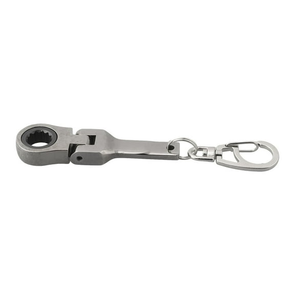 Small 10Mm Ratchet Spanner Portable Wrench with Key Chain 180 Degree Rotatable Mirror Silver