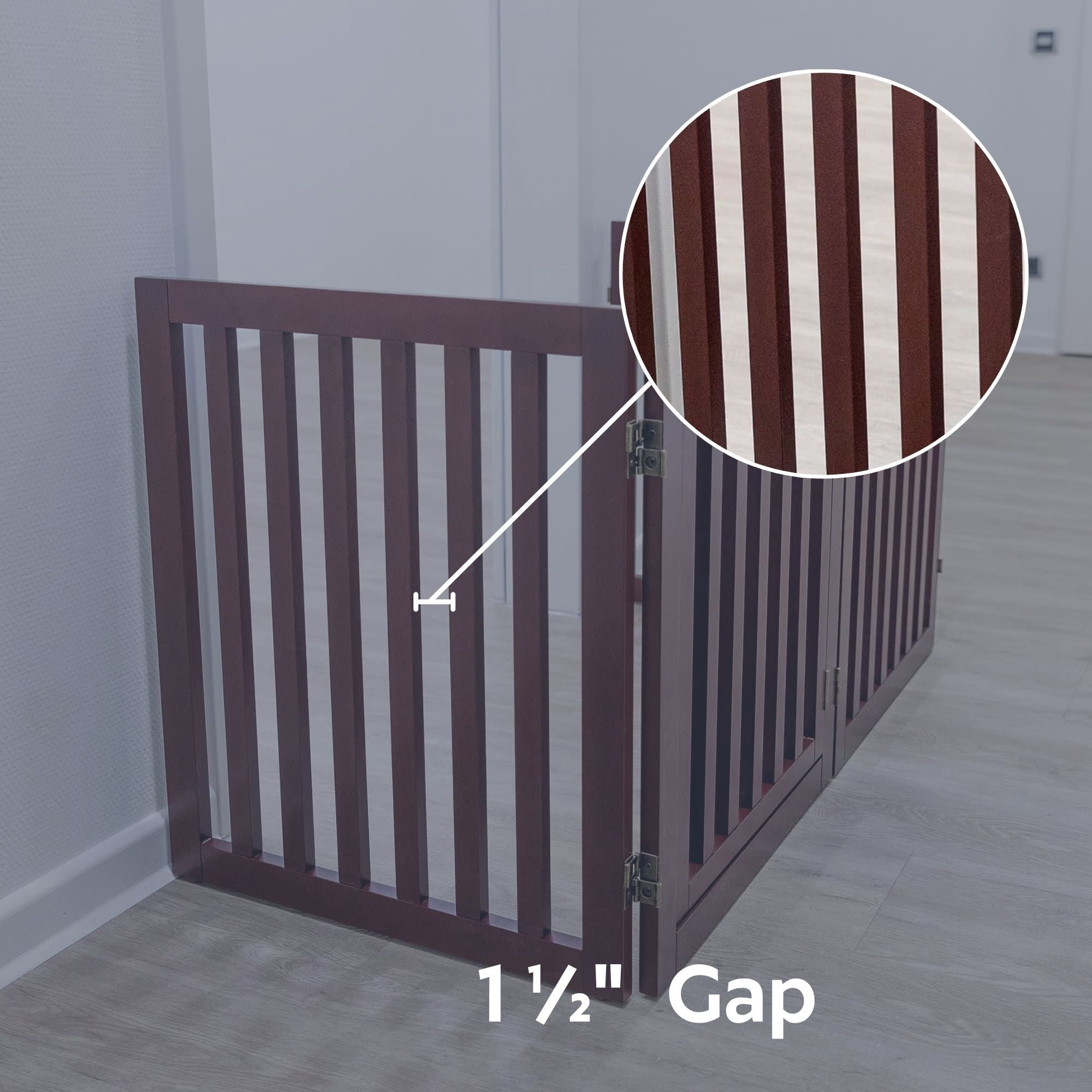 TRIXIE 4-Panel Convertible Wooden 81.2" Freestanding Pet Gate with Pet Door, Brown