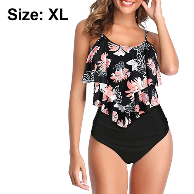 Traje de bikini de cintura alta con volantes e impresión floral de verano Fokelyi 222816-7