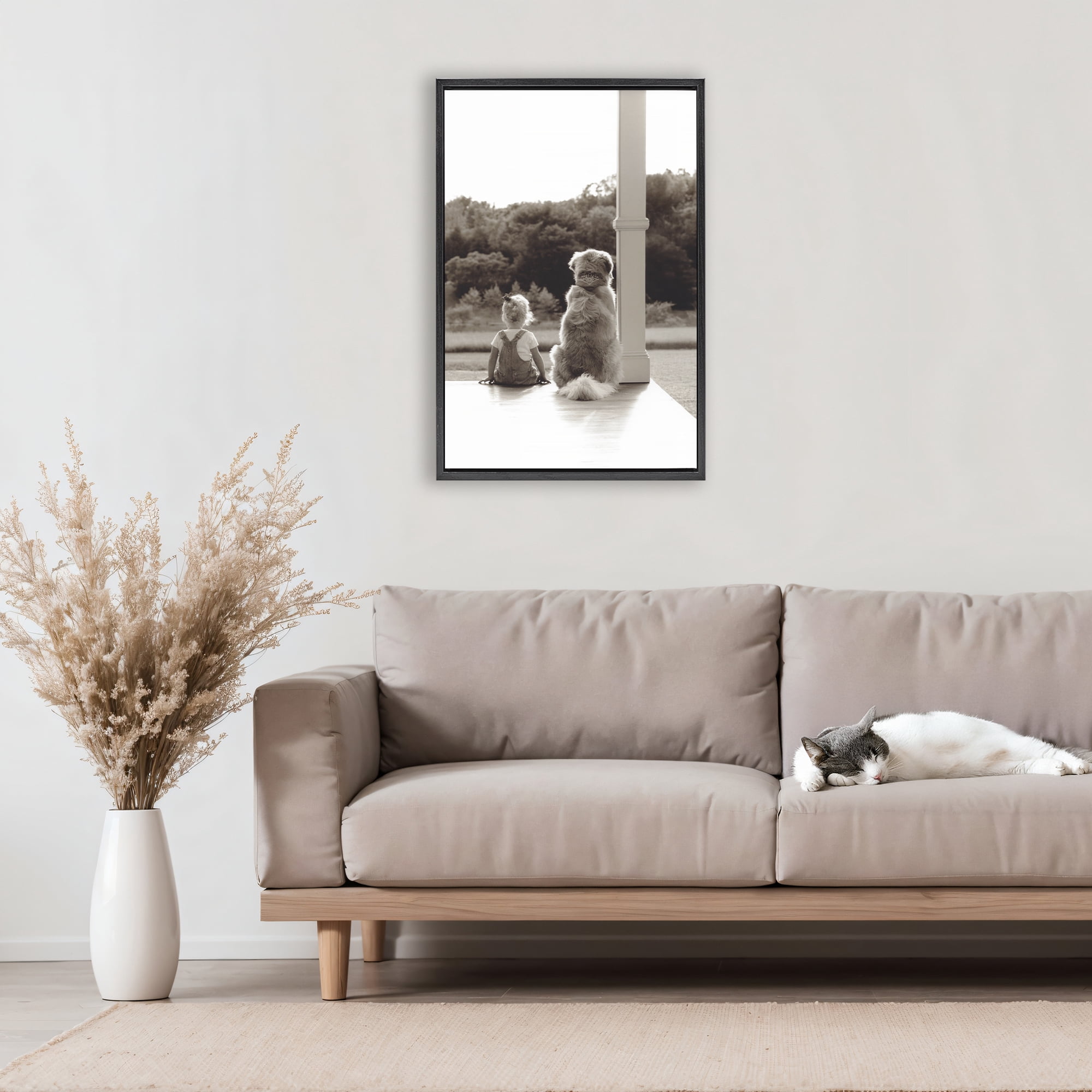 Stupell Industries Child And Dog Friendship Black Framed Floater Canvas Wall Art, design by Kendra Dew