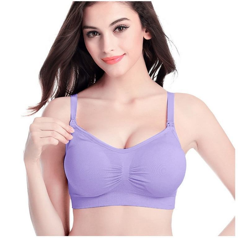 YWDJ Comfy Bras for Women Front Close Lounge Bras No Wires Nursing Bras  Wide Strap Full Coverage Comfortable Bras Push up Wrap Sleep Bras Padded  Plus Size Comfort Solid Breastfeeding Bras Purple