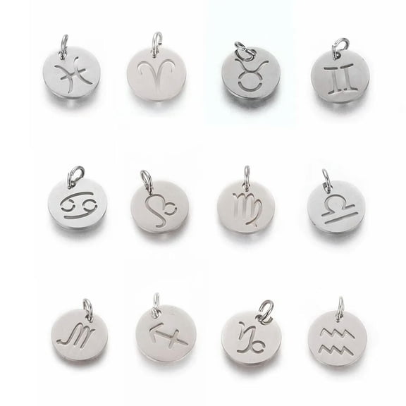 U8MO 1 Set Stainless Steel Flat Round with Twelve Constellation Zodiac Sign Pendants