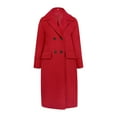 thumbnail image 4 of TFEOQRY Fashion Women Outwear Jackets Solid Color Button Long Sleeved Turndown Collar Woolen Overcoat Hoodless Casual Jacket Coat Blouse Hoodless Outwear Red, 4 of 8