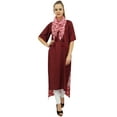thumbnail image 4 of Bimba Women's Rayon Maroon Kurti Asymmetrical Hem Designer Kurta With Scarf - 22, 4 of 8