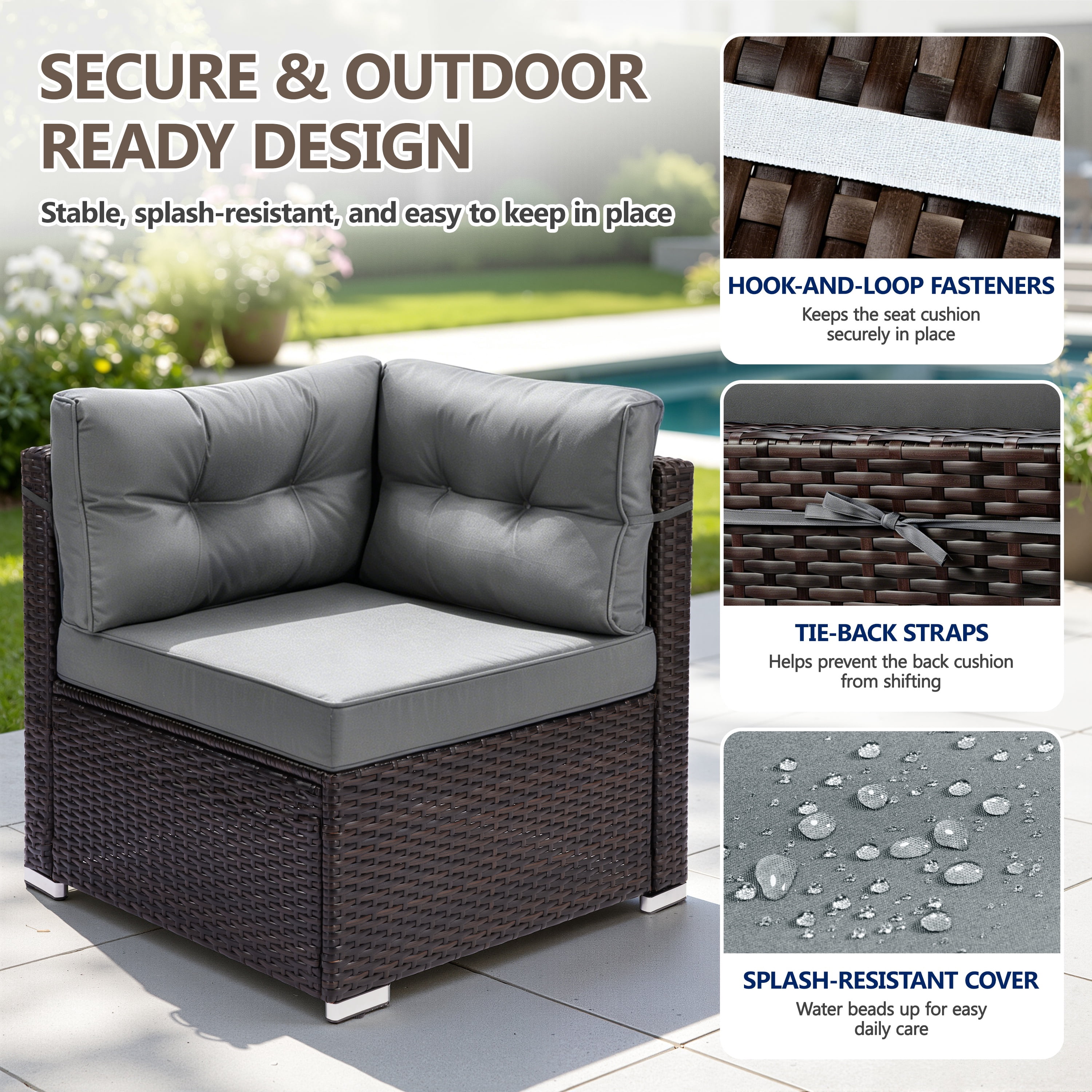 7 Piece Rattan Sectional Sofa Set, Outdoor Conversation Set, All-Weather Wicker Sectional Seating Group with Cushions & Coffee Table, Morden Furniture Couch Set for Patio Deck Garden Pool