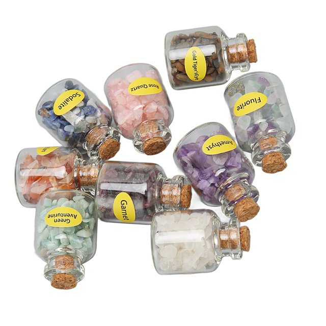 9 Unids Botellas De Vidrio De Piedra Curativa Estilos Surtidos Colores Conjunto De Chips De Cristal Portátil Para La Colección DIY Decoración Espiritual Joyería De Brujería