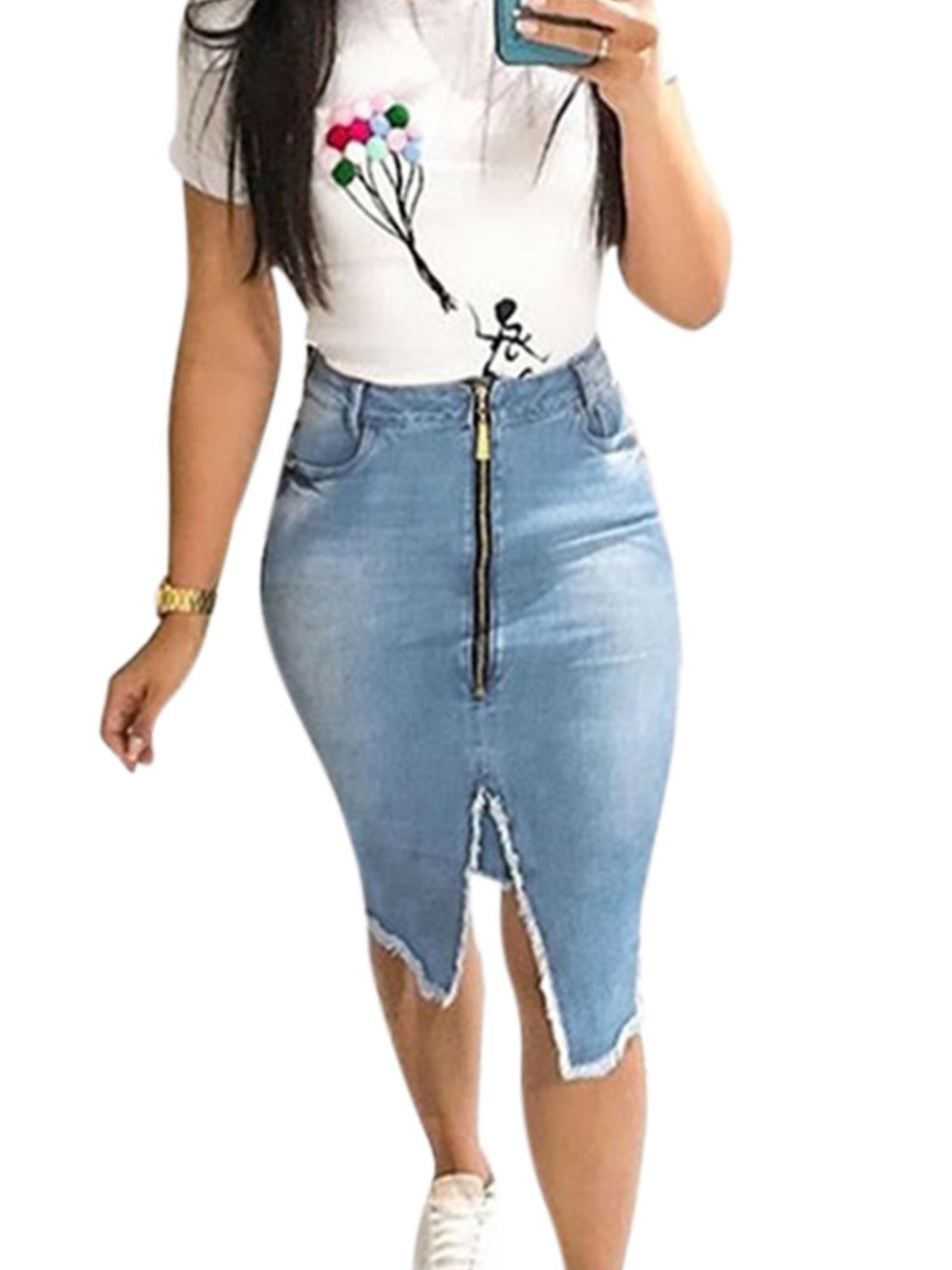 denim wrap skirt shopping