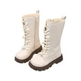 thumbnail image 3 of Girl's Mid Calf Boot, Lace Up Riding Bootie, Goth Combat Boot with Pearl on Ties (White 9-10Years), 3 of 4