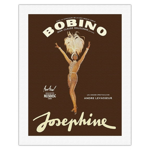 Josephine Baker - African American Entertainer - Bobino Music Hall France - Vintage Theater Poster by Guy Ventouillac c.1975 - Fine Art Rolled Canvas Print 20in x 26in