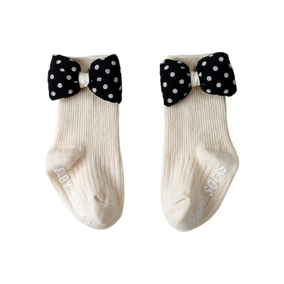 CUZIBR Socks For Girls Knee High Socks Solid Color Cute Cartoon Bow Floor Socks Breathable Soft Dress Stockings Knitted Fashion Footwear,Beige1,1-2 Years