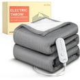 thumbnail image 1 of Biwat-LuxeHeat Heated Blanket Throw, Soft Flannel Sherpa, Electric Blanket 5 Heat Settings, Fast Heating, Heating Throw Blanket 3 Hours Timer Auto Shut Off, Machine Washable, 50×60 Inches, Grey, 1 of 4