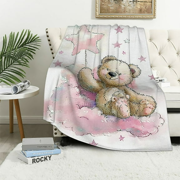 Comio Teddy Bear, Star, Cloud Flannel Blanket Eye-catching Design Perfect for All Seasons 40x50in