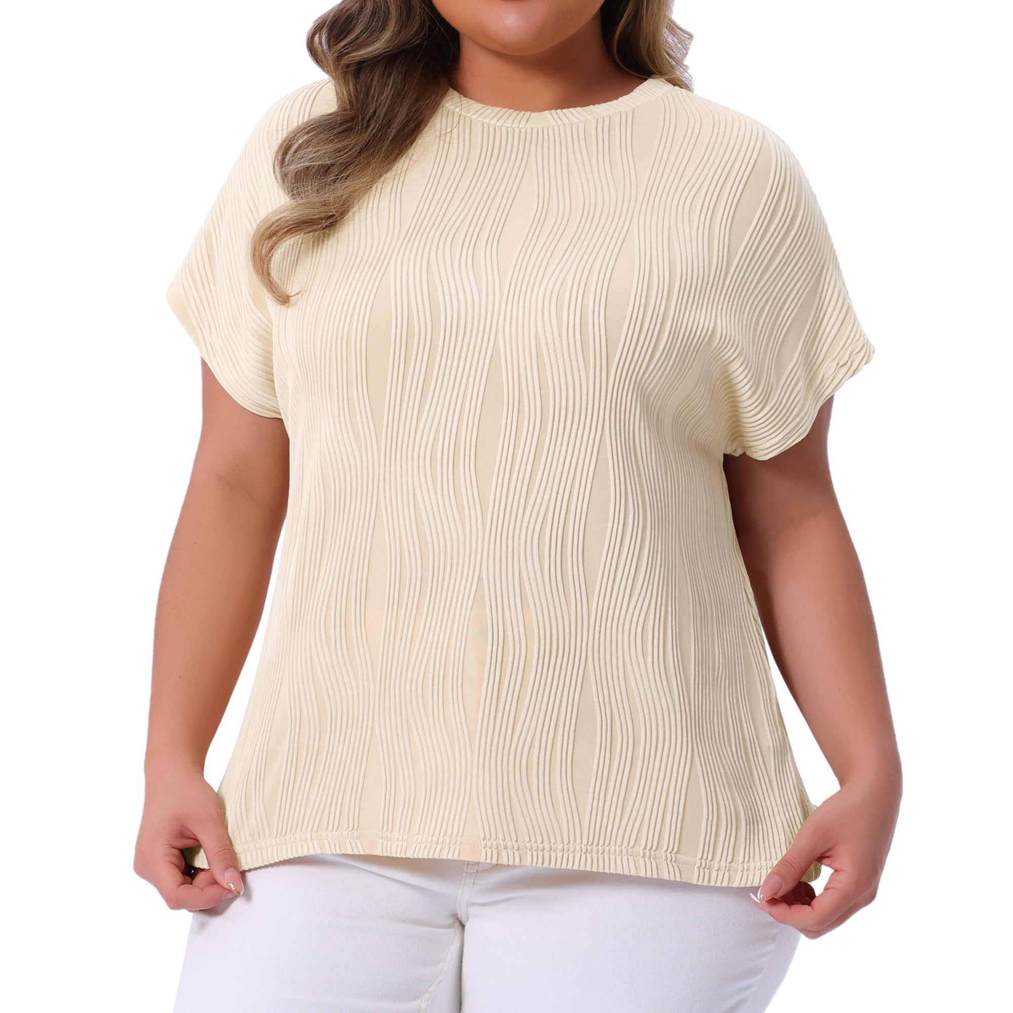 Women's Plus Women's Short Sleeve Textured Tops Crewneck Casual T Shirts 4X Apricot