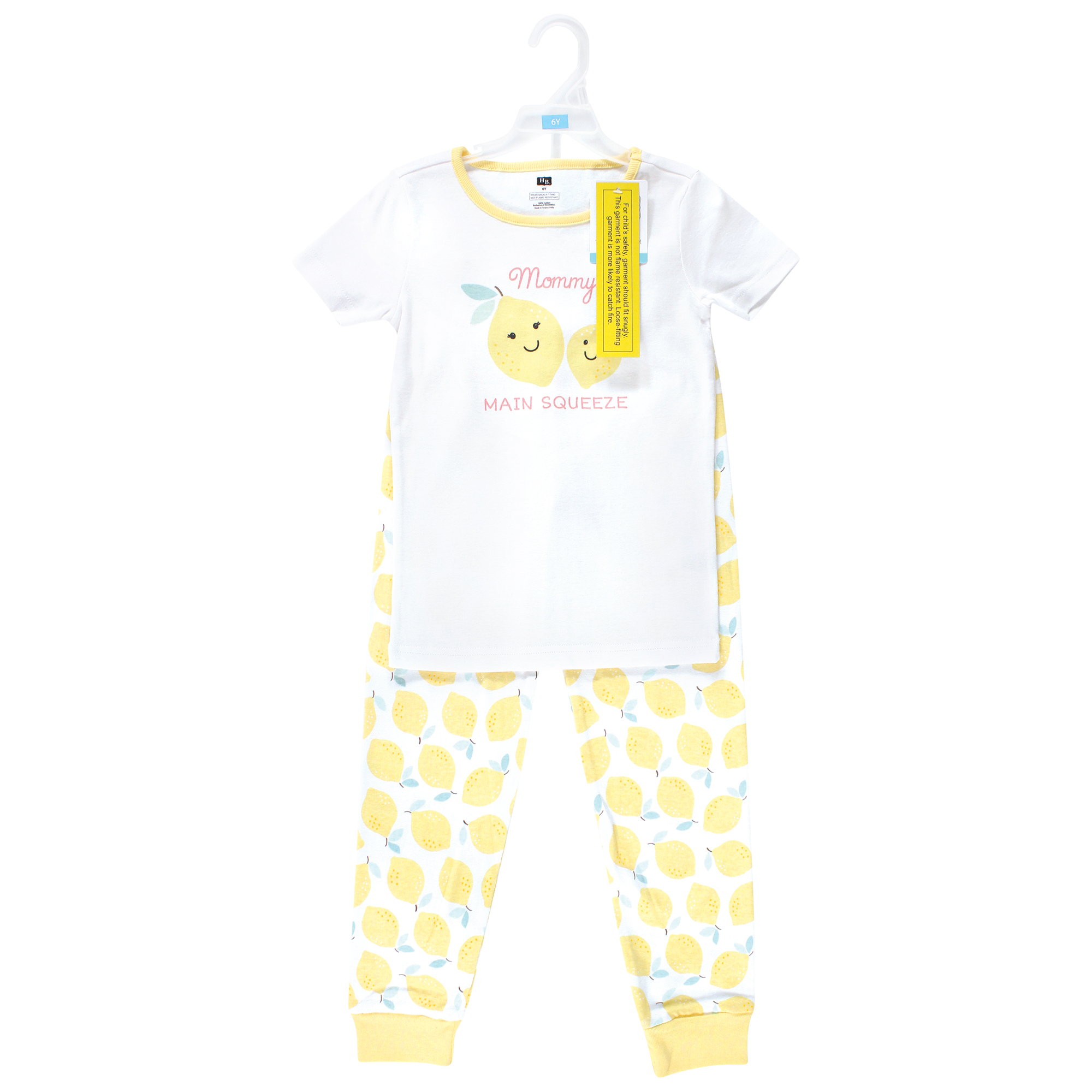 Hudson Baby Infant Girls Cotton Pajama Set, Mint Lemon, 3T